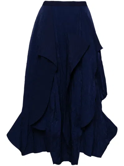 Enföld Draped High-waisted Midi Skirt In Blue