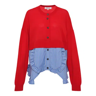 Enföld Frilly Bottom Cardigan In Red