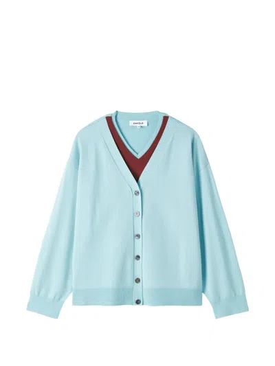 Enföld Layered-detail Button-up Cardigan In Blue