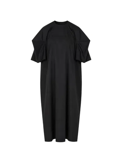 Enföld Midi Box Pleated-sleeve Dress In Black