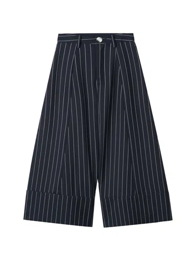 Enföld Pinstripe-pattern Cuffed Trousers In Blue
