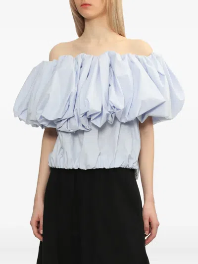 Enföld Puff-sleeve Ruffled Top In Blue