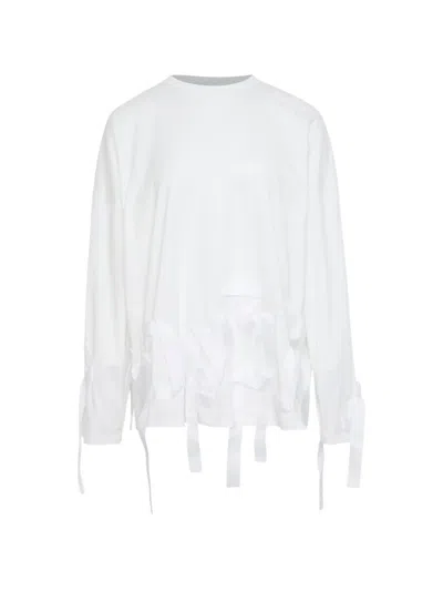 Enföld Ribbon-embellished Long-sleeve T-shirt In White