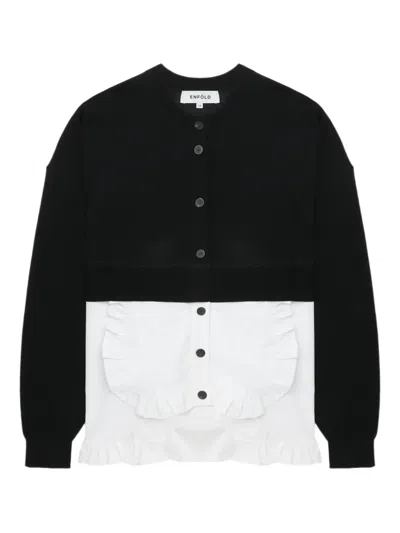 Enföld Ruffled-detail Cotton Cardigan In Black