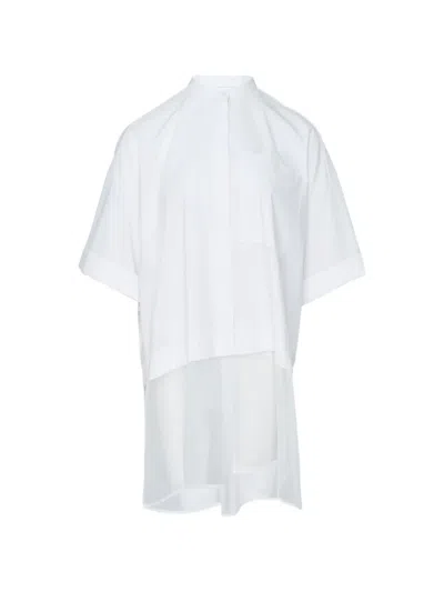 Enföld Sheer-panel Band-collar Shirt In White