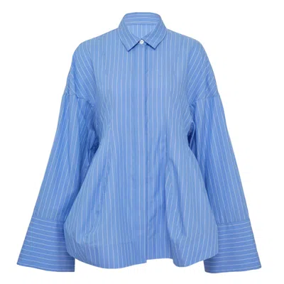 Enföld Stripe Curved Hem Overshirt In Blue