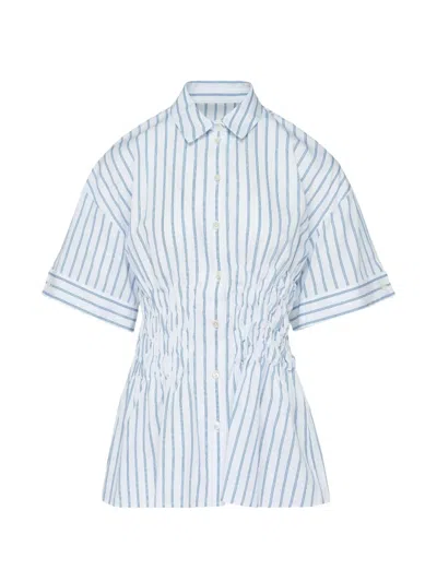 Enföld Striped Shirred Shirt In Blue