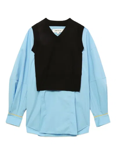Enföld V-neck Knit-panel Blouse In Blue