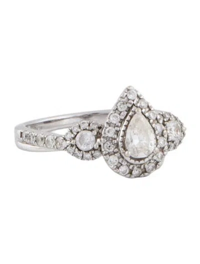 Pre-owned Engagement Ring 14k Diamond Halo Three-stone Ring In Multi