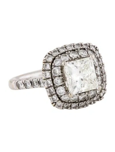 Pre-owned Engagement Ring 1.65ct Diamond Double Halo Pavé In Multi