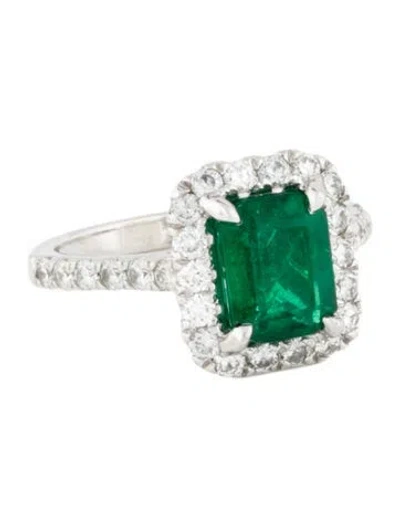 Pre-owned Engagement Ring 1.66ct Emerald & Diamond  In Multi