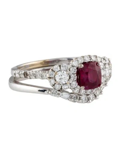 Pre-owned Engagement Ring 18k 1.10ct Ruby & Diamond Wedding Set In Multi