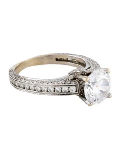 Pre-owned Engagement Ring 18k Cubic Zirconia & Diamond  In Multi