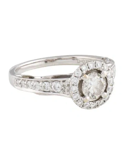 Pre-owned Engagement Ring 18k Diamond Halo  In Multi