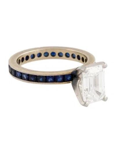 Pre-owned Engagement Ring 2.00ct Lab-grown Diamond & Sapphire  In Multi