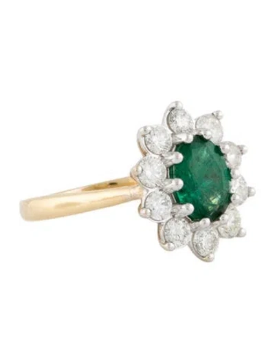 Pre-owned Engagement Ring Emerald & Diamond Starburst  In Multi