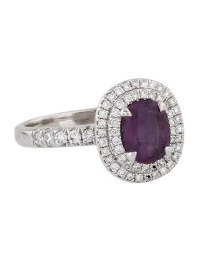 Pre-owned Engagement Ring Oscar Friedman Platinum 1.45ct Purple Sapphire & Diamond Double Halo  In Multi