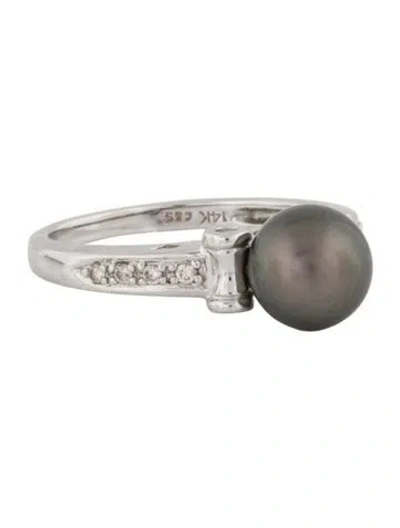 Pre-owned Engagement Ring Pearl & Diamond  In Multi