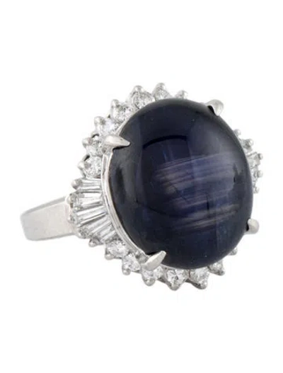 Pre-owned Engagement Ring Platinum 18.05ct Star Sapphire & Diamond  In Multi