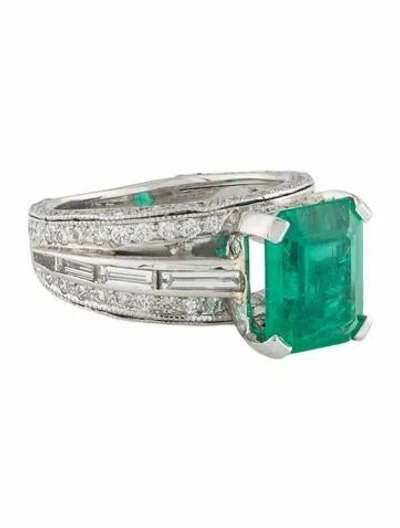 Pre-owned Engagement Ring Platinum 4.22ct Emerald & Diamond  In Multi