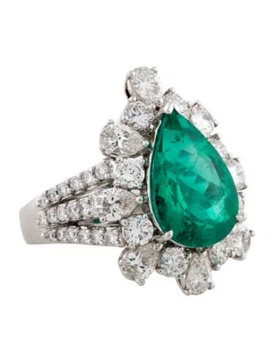 Pre-owned Engagement Ring Platinum 5.17ct Emerald & Diamond  In Multi