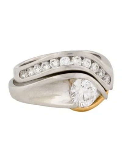 Pre-owned Engagement Ring Platinum Diamond  & Platinum Diamond Wedding Band Ring Set In Multi