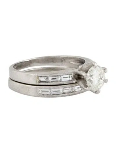 Pre-owned Engagement Ring Platinum Diamond  & Platinum Diamond Wedding Band Set In Multi