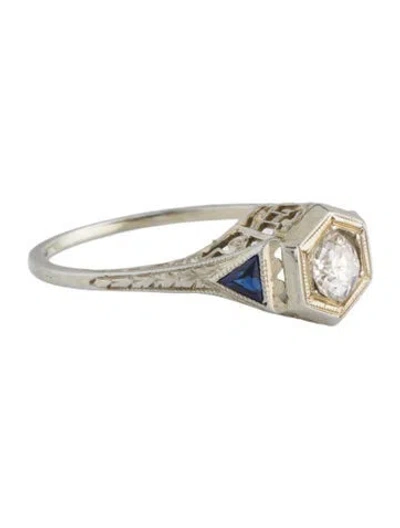 Pre-owned Engagement Ring Vintage 18k Sapphire & Diamond  In Multi