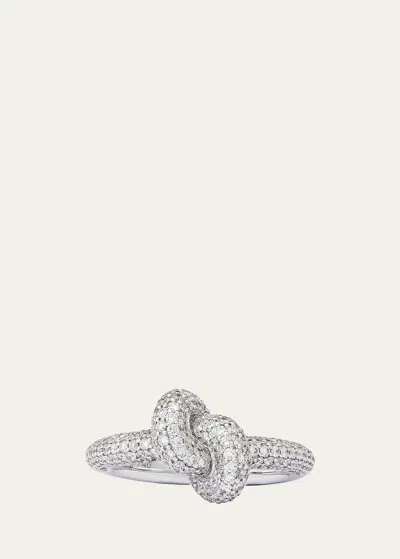 Engelbert 18k White Gold The Legacy Small Knot Pave Ring With Diamonds In Metallic