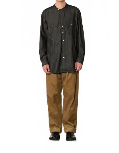 Engineered Garments Banded Collar Denim Shirt In Noir In Black