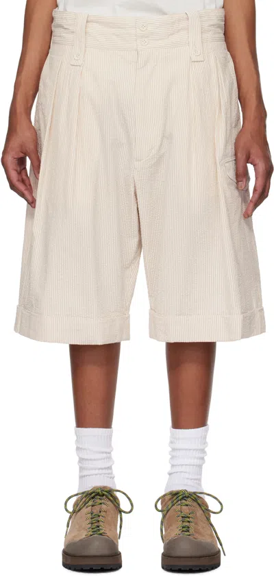 Engineered Garments Beige & White Gurkha Shorts In Zt212 A - Beige Cott