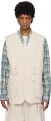 Engineered Garments Beige & White Hunting Vest In Zt212 A - Beige Cott