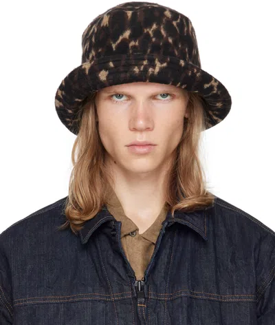 Engineered Garments Black & Brown Leopard Jacquard Bucket Hat In Sa017 Dk.brown Poly