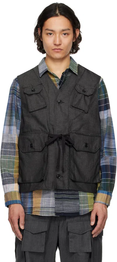 Engineered Garments Black C-1 Denim Vest In Zt211 A - Black Cp D