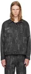 ENGINEERED GARMENTS BLACK DISTRESSED PRINT DENIM JACKET