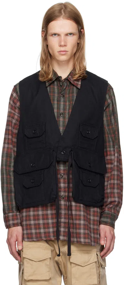 Engineered Garments Black Fowl Vest In Bz007 A - Black Cott