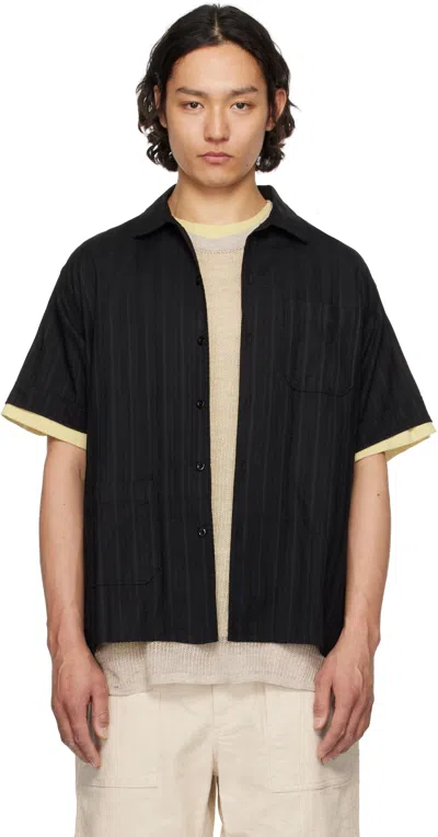 Engineered Garments Black Stripe Jacquard Camp Shirt In Ys001 Black Cotton L
