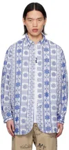 ENGINEERED GARMENTS BLUE & WHITE EMBROIDERED SHIRT