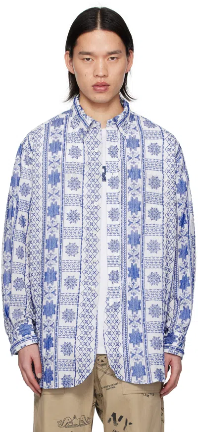 Engineered Garments Blue & White Embroidered Shirt In Ib001 Blue/white Cp