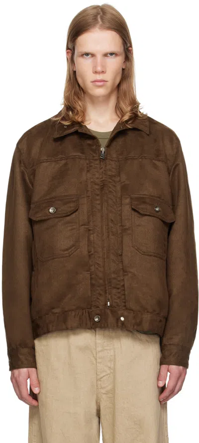 Engineered Garments Brown Button Tab Faux-suede Jacket In Ct280 B - Brown Poly