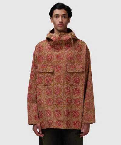 Engineered Garments Cagoule Shirt In Khaki Floral Printed Corduroy