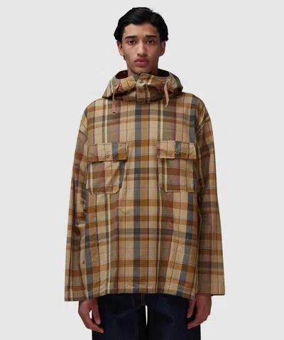Engineered Garments Cagoule Shirt In Olive Cotton Madras Plaid