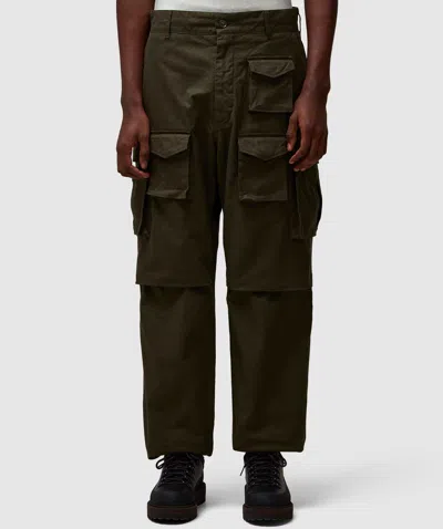 Engineered Garments Green Fa Cargo Trousers In Olive Cotton Brushed Hb
