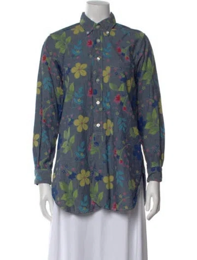 Pre-owned Engineered Garments Floral Print Long Sleeve Button-up Top In Blue