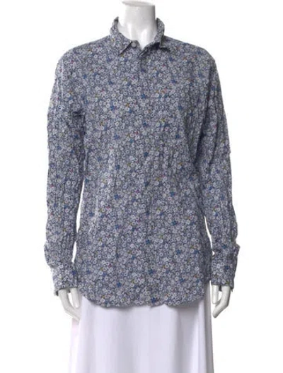 Pre-owned Engineered Garments Floral Print Long Sleeve Button-up Top In Blue