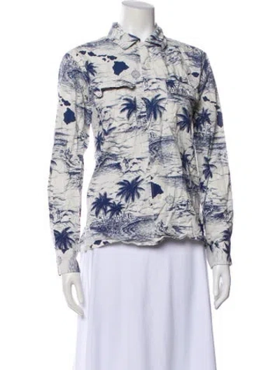 Pre-owned Engineered Garments Floral Print Long Sleeve Button-up Top In White