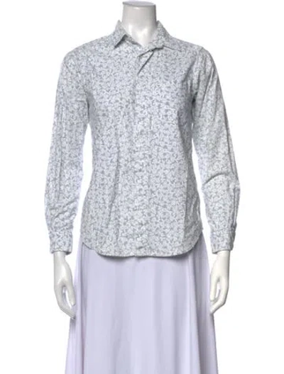 Pre-owned Engineered Garments Floral Print Long Sleeve Button-up Top In White