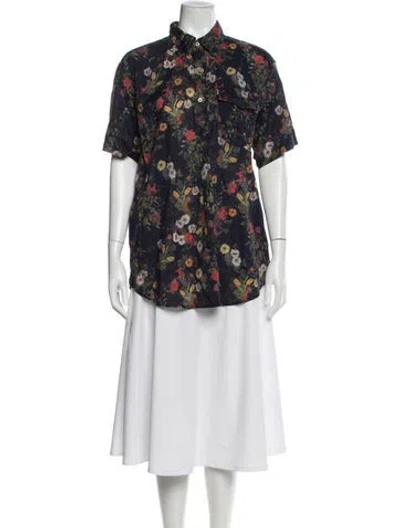 Pre-owned Engineered Garments Floral Print Short Sleeve Button-up Top In Blue