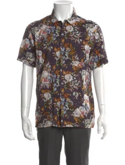 Pre-owned Engineered Garments Floral Print Short Sleeve Shirt In Purple