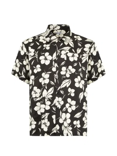 Engineered Garments Floral-print Camp Shirt In Black